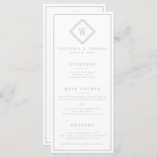 Dubbelzijdig menu Wit/beige Minimalistische bruilo (Voorkant / Achterkant)