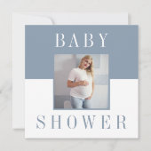 Dubbelzijdig minimaal blauw foto baby shower kaart (Voorkant)