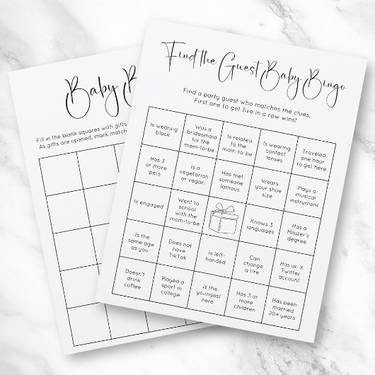 Dubbelzijdig Modern Script Baby shower Bingo spel Kaart