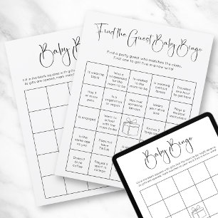 Dubbelzijdig Modern Script Baby shower Bingo spel Kaart