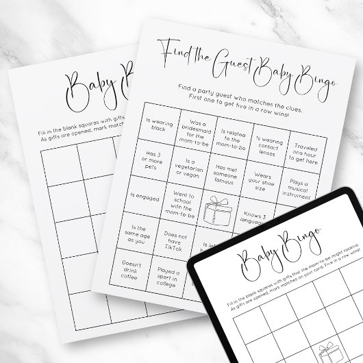 Dubbelzijdig Modern Script Baby shower Bingo spel Kaart