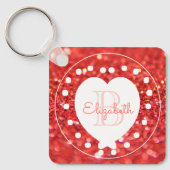 Dubbelzijdig monogram koraal Glitter White Heart Sleutelhanger (Voorkant)