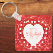 Dubbelzijdig monogram koraal Glitter White Heart Sleutelhanger (Voorkant)