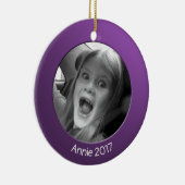 Dubbelzijdig Paars 2 x Aangepaste foto en tekst Keramisch Ornament (Rechts)