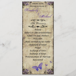 Dubbelzijdig Paarse vlinder bruiloft programma Programmakaart
