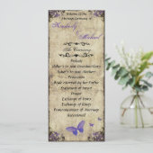 Dubbelzijdig Paarse vlinder bruiloft programma Programmakaart (Staand voorkant)