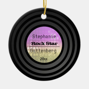 Dubbelzijdig retrovinylroze discolideenstand keramisch ornament