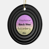 Dubbelzijdig retrovinylroze discolideenstand keramisch ornament (Links)