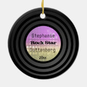 Dubbelzijdig retrovinylroze discolideenstand keramisch ornament (Achterkant)