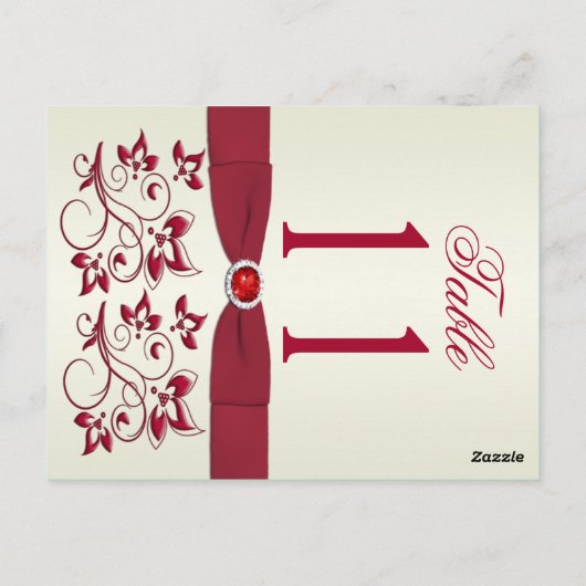 Dubbelzijdig Rood en Ivoor Bloemen Tafelnummer (Achterkant)