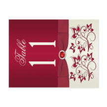 Dubbelzijdig Rood en Ivoor Bloemen Tafelnummer