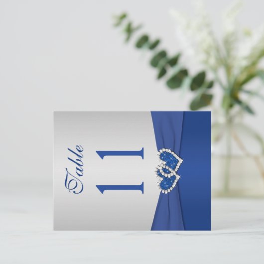 Dubbelzijdig Royal Blue en Silver Table Number Briefkaart (Staand voorkant)