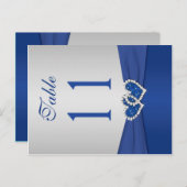 Dubbelzijdig Royal Blue en Silver Table Number Briefkaart (Voorkant / Achterkant)