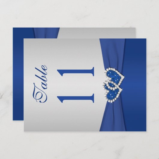 Dubbelzijdig Royal Blue en Silver Table Number Briefkaart (Voorkant / Achterkant)