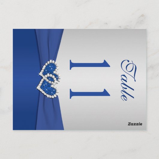 Dubbelzijdig Royal Blue en Silver Table Number Briefkaart (Achterkant)