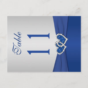 Dubbelzijdig Royal Blue en Silver Table Number Briefkaart
