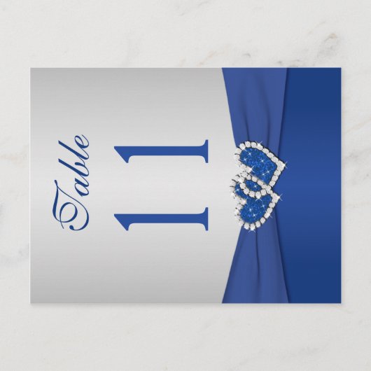 Dubbelzijdig Royal Blue en Silver Table Number Briefkaart (Voorkant)