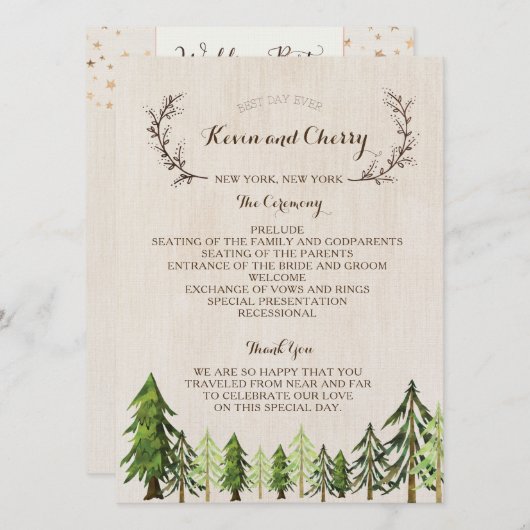 Dubbelzijdig rustiek huwelijksceremonie programma programmakaart (Voorkant / Achterkant)