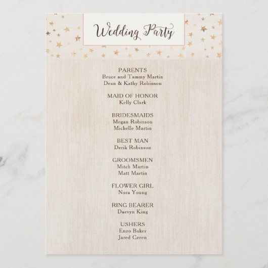 Dubbelzijdig rustiek huwelijksceremonie programma programmakaart (Achterkant)