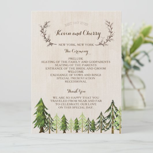 Dubbelzijdig rustiek huwelijksceremonie programma programmakaart (Staand voorkant)