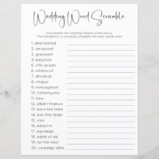 Dubbelzijdig Trouwwoord Zoeken Scramble Game (Voorkant)