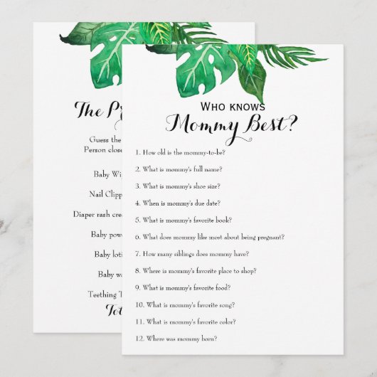 Dubbelzijdig - twee Baby shower games Kaart (Voorkant / Achterkant)