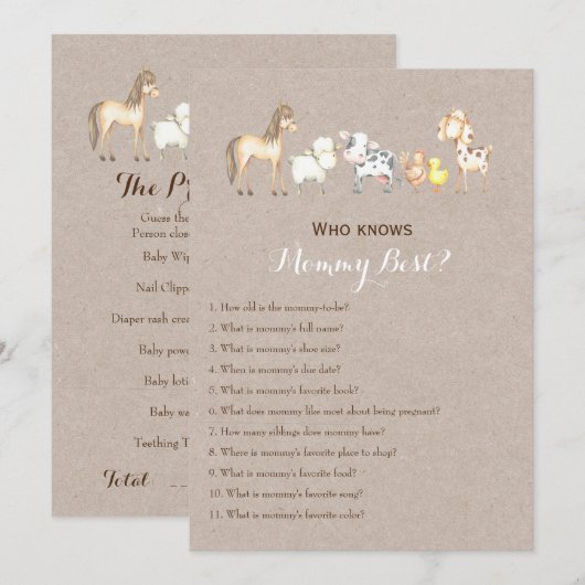 Dubbelzijdig - twee Baby shower games Kaart (Voorkant / Achterkant)