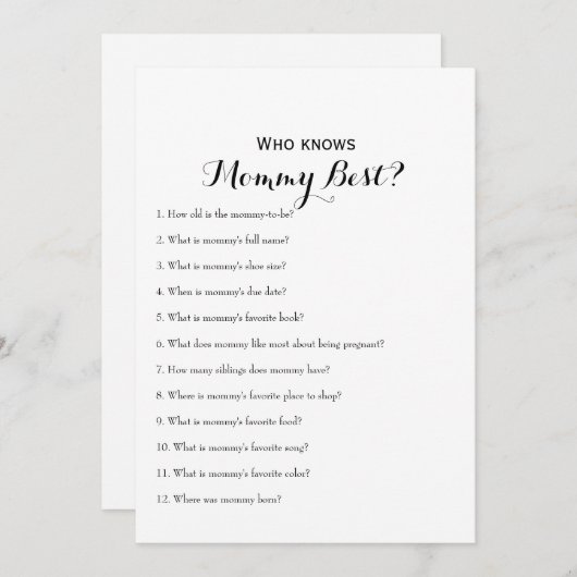 Dubbelzijdig - twee Baby shower games Kaart (Voorkant / Achterkant)