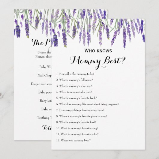 Dubbelzijdig - twee Baby shower games Kaart (Voorkant / Achterkant)