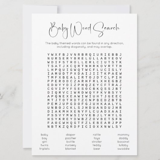 Dubbelzijdig Word Zoeken Scramble Baby shower spel Kaart (Achterkant)