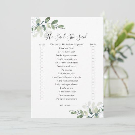 Dubbelzijdig zei hij dat ze zei Vrijgezellenfeest Kaart (Staand voorkant)