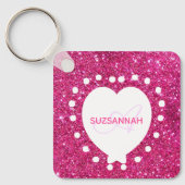 Dubbelzijdig zwart monogram roze glitter wit hart sleutelhanger (Voorkant)