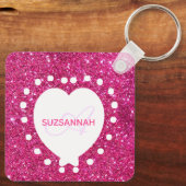 Dubbelzijdig zwart monogram roze glitter wit hart sleutelhanger (Achterkant)