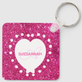 Dubbelzijdig zwart monogram roze glitter wit hart sleutelhanger (Achterkant)