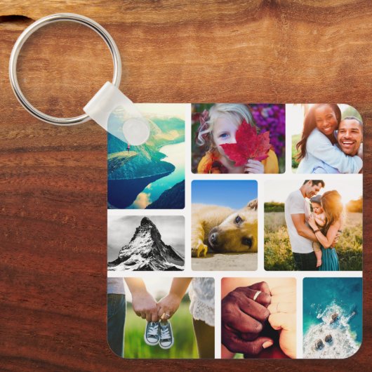 Dubbelzijdige 18 Photo Collage White Metal Sleutel Sleutelhanger (Voorkant)