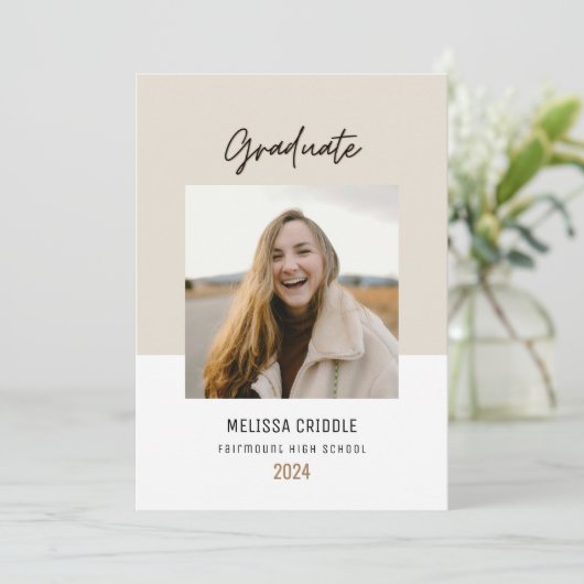 Dubbelzijdige 4 foto Beige Afstuderen Aankondiging