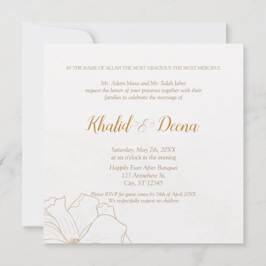 Dubbelzijdige Arabische en Engelse bruiloft uitnod Kaart (Achterkant)