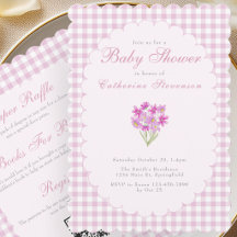 Dubbelzijdige Baby Shower Uitnodiging Roze Bloemen
