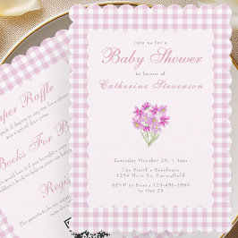 Dubbelzijdige Baby Shower Uitnodiging Roze Bloemen