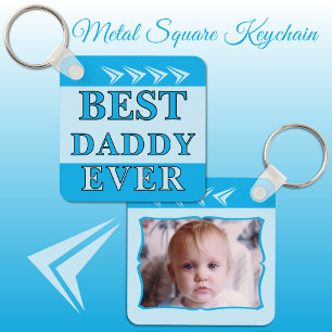 Dubbelzijdige beste papa ooit foto blauw sleutelhanger
