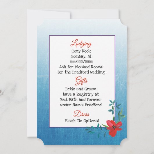 Dubbelzijdige Blauwe & Rode Bloem Uitnodiging voor (Achterkant)