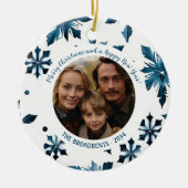 Dubbelzijdige blauwe sneeuwvlok kerstboom keramisch ornament (Voorkant)