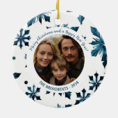 Dubbelzijdige blauwe sneeuwvlok kerstboom keramisch ornament (Achterkant)