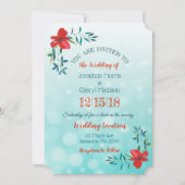 Dubbelzijdige Blauwgroen & Rode Bloem Uitnodiging (Voorkant)