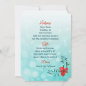 Dubbelzijdige Blauwgroen & Rode Bloem Uitnodiging (Achterkant)