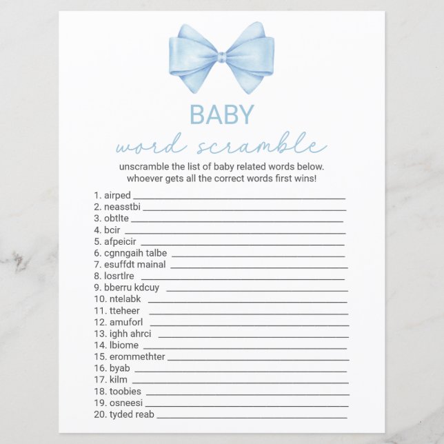 Dubbelzijdige Blue Bow Baby shower Game Kaart (Voorkant)