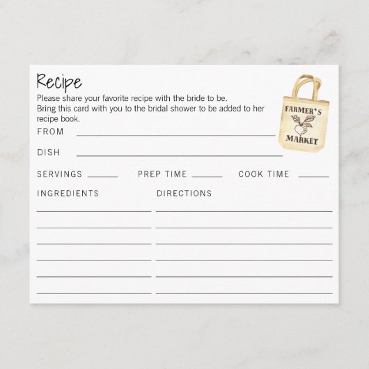 Dubbelzijdige Boeren Markt Bruids Recept Kaart (Voorkant)