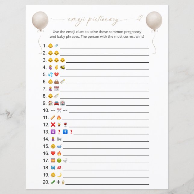 Dubbelzijdige Boho Balloon Emoji Pictionary Game (Voorkant)