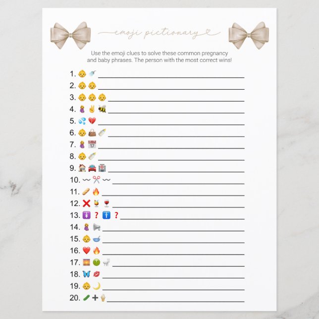 Dubbelzijdige Boho Bow Emoji Baby shower Game Kaar (Voorkant)