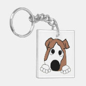 Dubbelzijdige bulldog rode en witte piekende carto sleutelhanger (Voorkant Links)